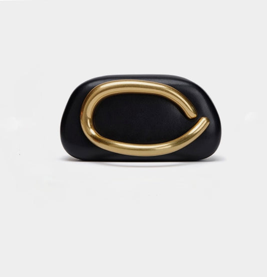Sleek Metal-handled Leather Evening Clutch Bag
