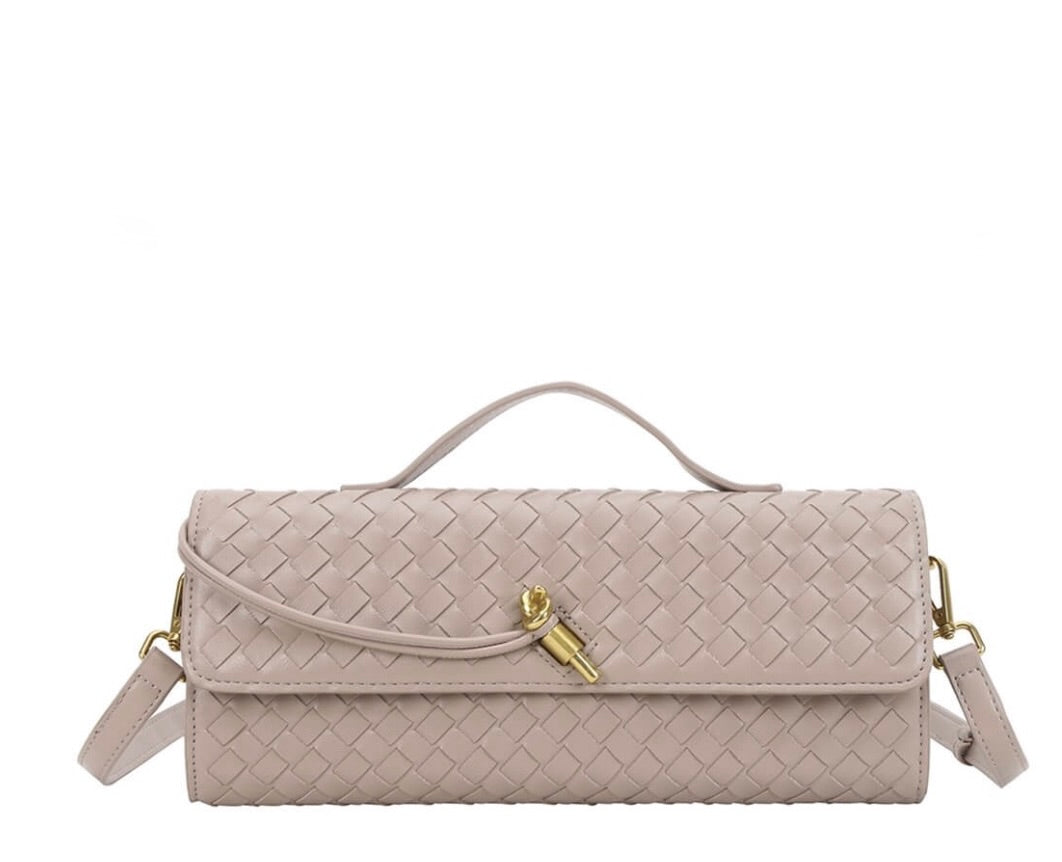 Woven Fashion Handle Clutch Evening- khaki