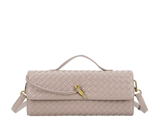 Woven Fashion Handle Clutch Evening- khaki