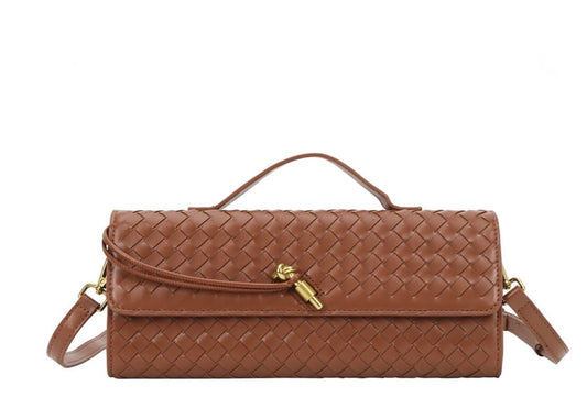Woven Fashion Handle Clutch Evening-brown