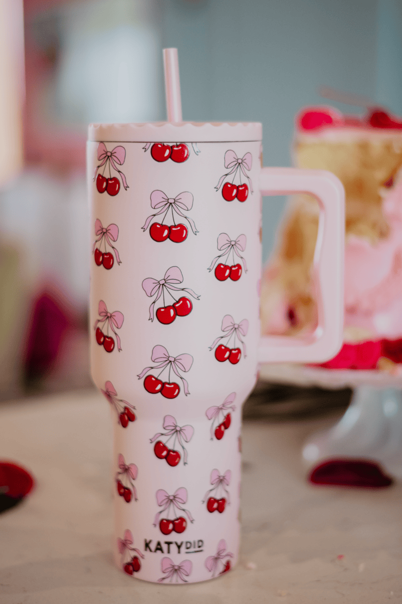 Cherry Bow Wholesale 38 Oz Tumbler Cup: Light Pink