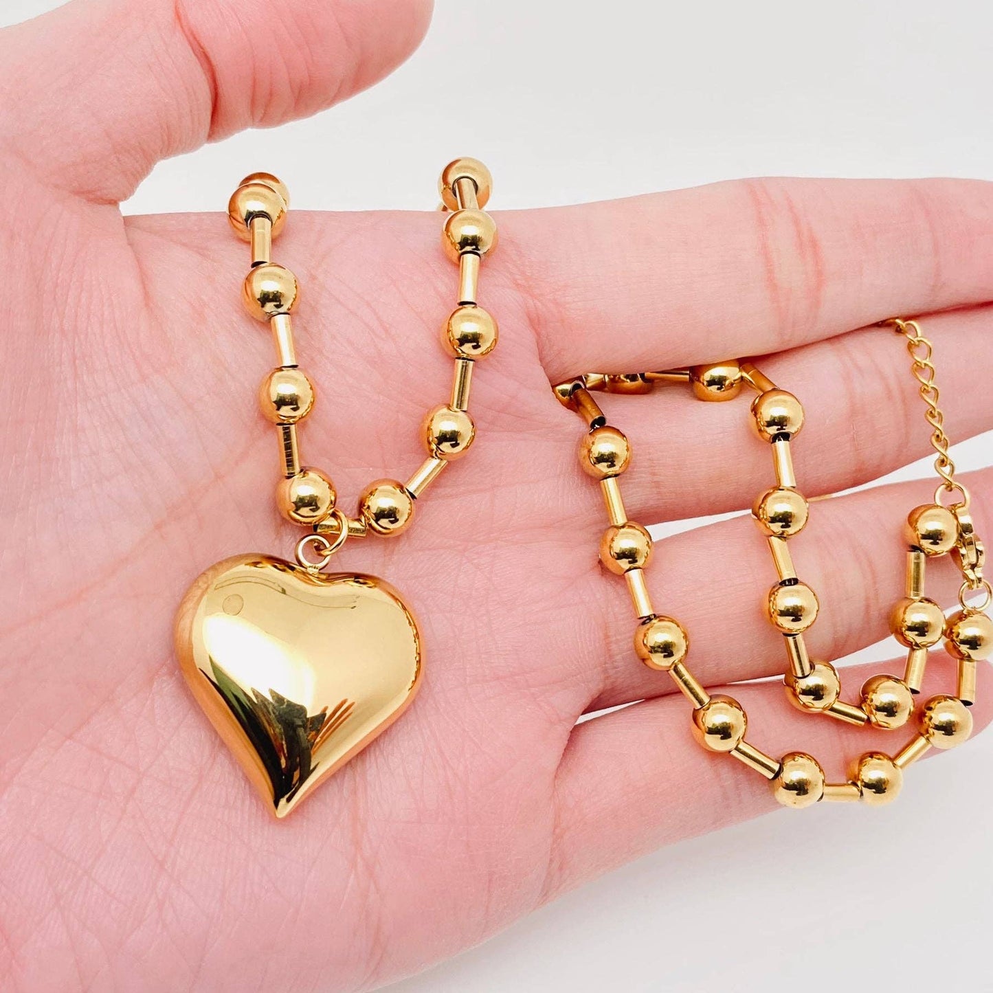 Large Heart Charm18K Gold Plated Steel Necklace