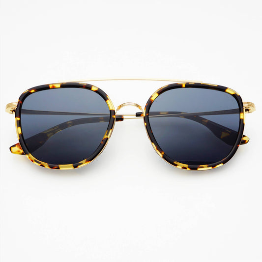 Weston Acetate Round Unisex Sunglasses: Yellow Tortoise / Gray