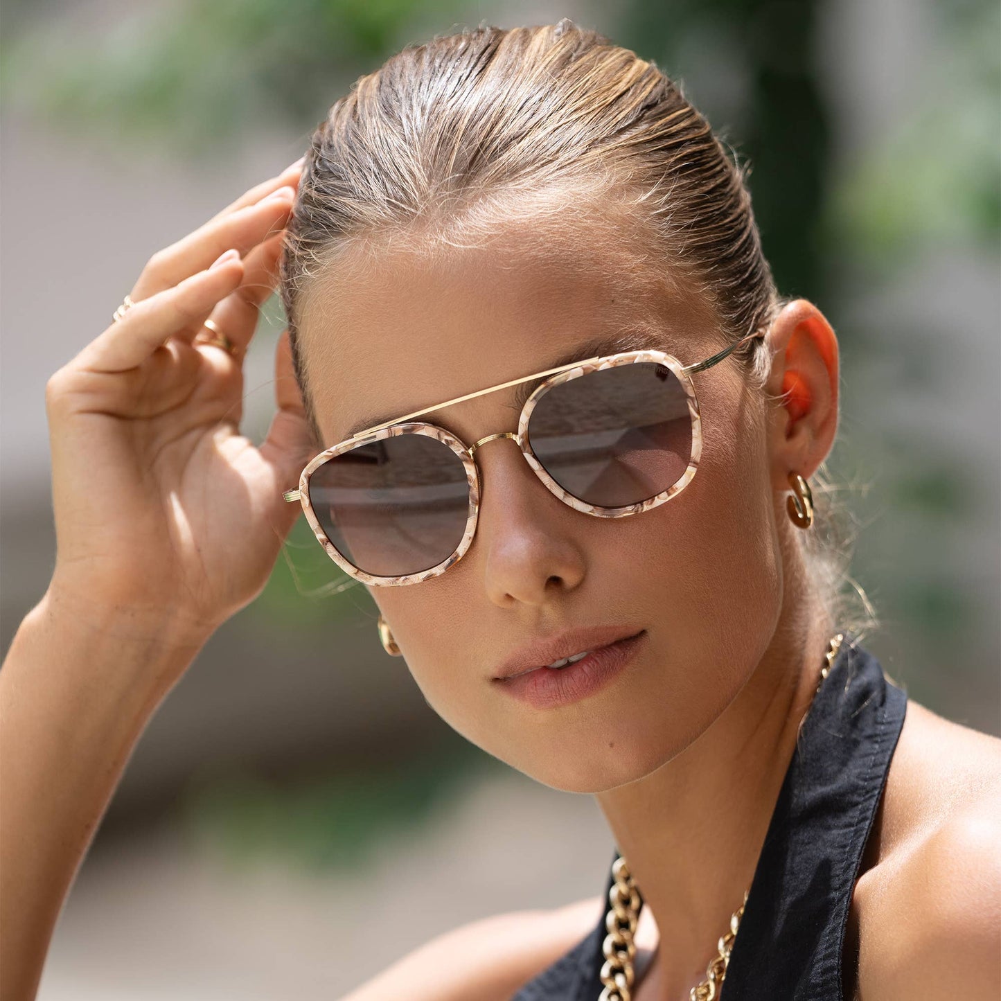 Weston Acetate Round Unisex Sunglasses: Pink Pearl / Brown